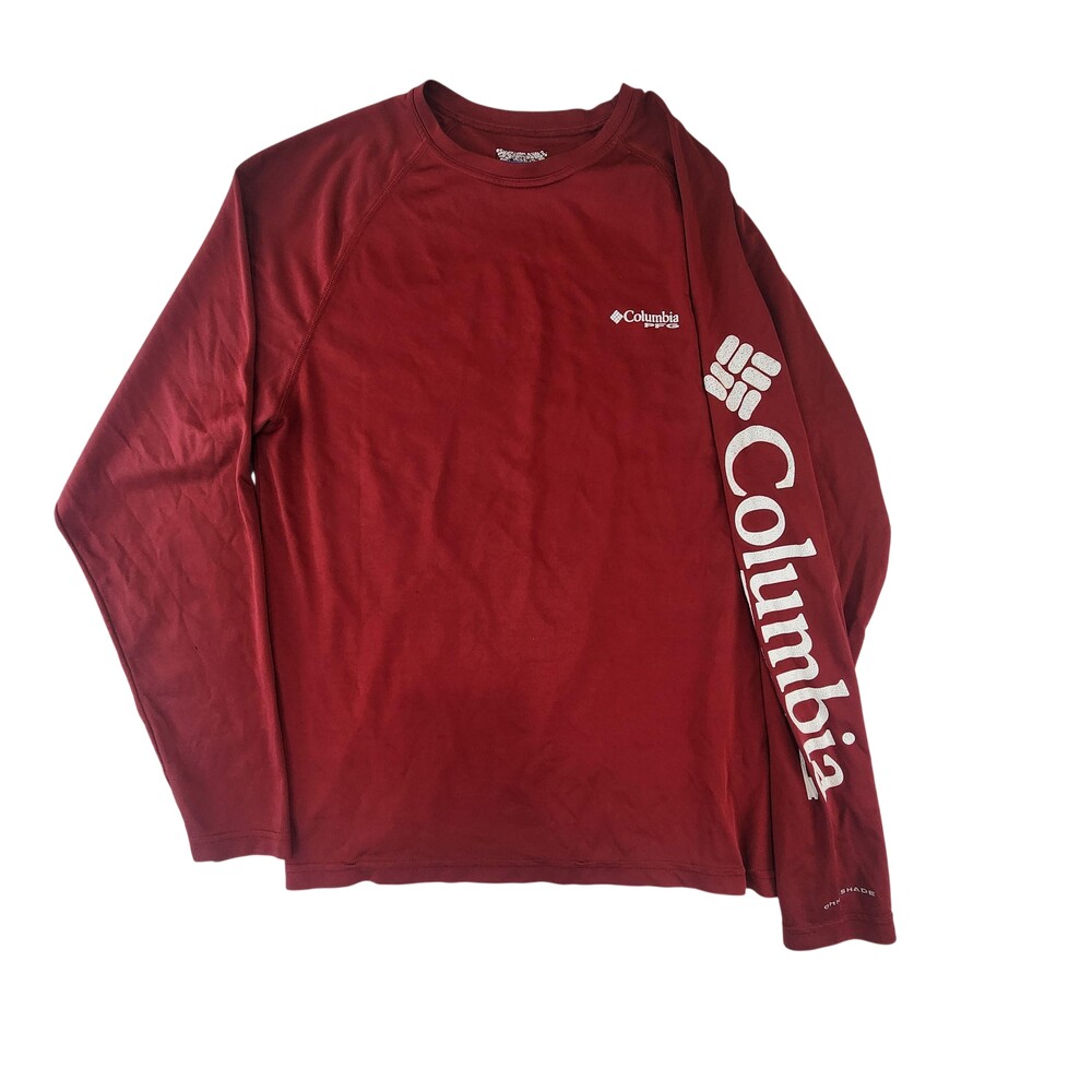 Columbia PFG Omni-Shade Shirt Mens Large Red Long Sleeve Fishing Performance